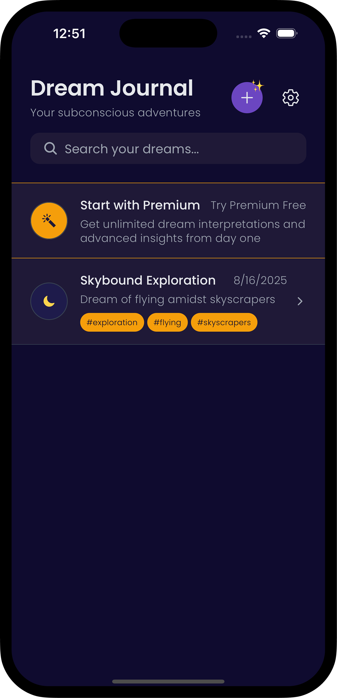 tellmeyourdream app interface